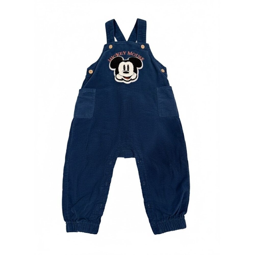 VTG Disney Baby Mickey Mouse Corduroy Overalls Jumpsuit 24M Blue 90s Retro